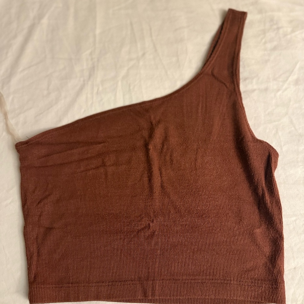 Joah Brown One-Shoulder Ribbed Top, M/L